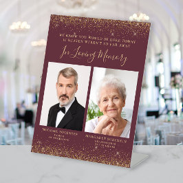 In Loving Memory 2 foto Bourgondië Gouden bruiloft Reclamebord Met Voetstuk