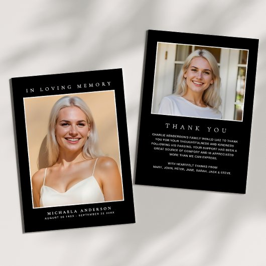 In Loving Memory 2-foto Eenvoudig modern gedenktek Bedankkaart
