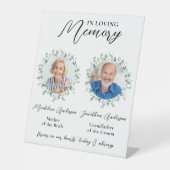 In Loving Memory 2 Foto Greenery Memorial Wedding Reclamebord Met Voetstuk (Voorkant)