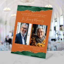 In Loving Memory 2 Foto Groene Agaat Rust Wedding Reclamebord Met Voetstuk