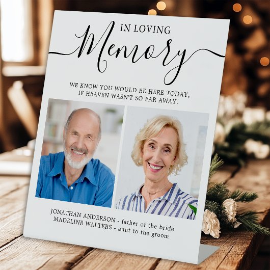 In Loving Memory 2 foto Moderne herdenkingsbruilof Reclamebord Met Voetstuk