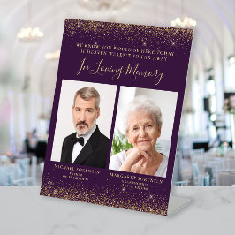 In Loving Memory 2 foto Paarse gouden bruiloft Reclamebord Met Voetstuk