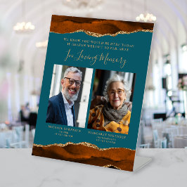 In Loving Memory 2 foto Rust Blauwgroen bruiloft Reclamebord Met Voetstuk