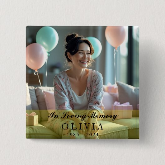 In Loving Memory 2 Inch Square Custom Photo Button (Voorkant)