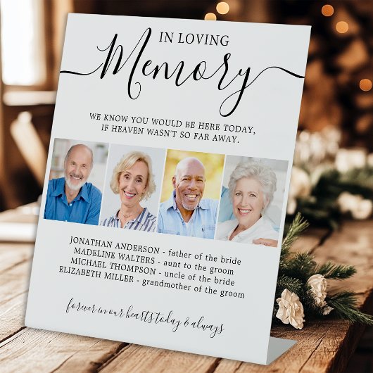 In Loving Memory 4 foto Moderne herdenkingsbruilof Reclamebord Met Voetstuk