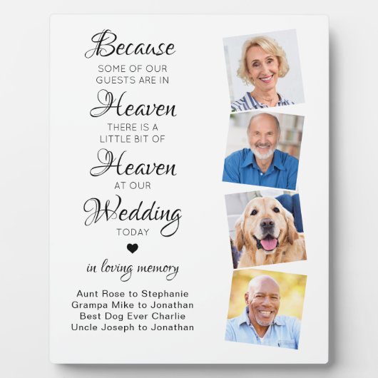 In Loving Memory 4 Photo Heaven Wedding Memorial Fotoplaat (Voorkant)