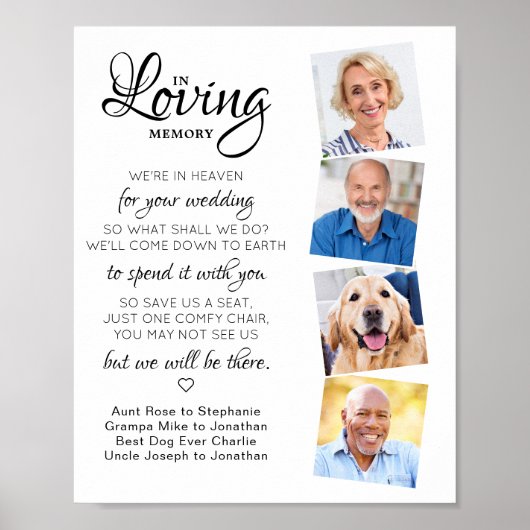 In Loving Memory 4 Photo Heaven Wedding Memorial Poster (Voorkant)