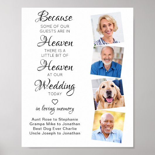 In Loving Memory 4 Photo Heaven Wedding Memorial Poster (Voorkant)