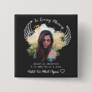In Loving memory angel wings photoButton Vierkante Button 5,1 Cm