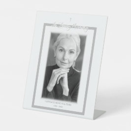 In Loving Memory B&W Grey Photo Service Dear Reclamebord Met Voetstuk