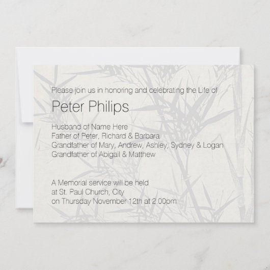 In Loving Memory Bamboo begrafenisaankondiging Kaart (Achterkant)