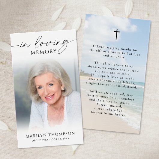 In Loving Memory Beach Photo Funeral Prayer Cards Visitekaartje