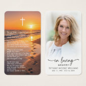 In Loving Memory Beach Sunset Photo Prayer Card Visitekaartje (Voorkant /achterkant)