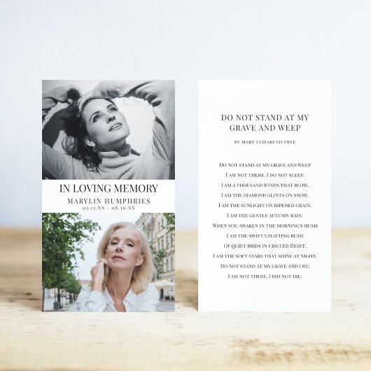 In Loving Memory Before & After Prayer Card Visitekaartje