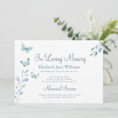 In Loving Memory begrafenis Stoffige Blauwe Vlinde Kaart (Staand voorkant)