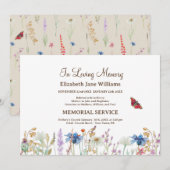 In Loving Memory Begrafenis Wildflower & Butterfly Kaart (Voorkant / Achterkant)