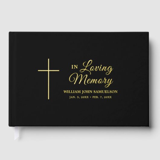 In Loving Memory Begrafenis Zwart Goud Kruis Katho Gastenboek (Voorkant)