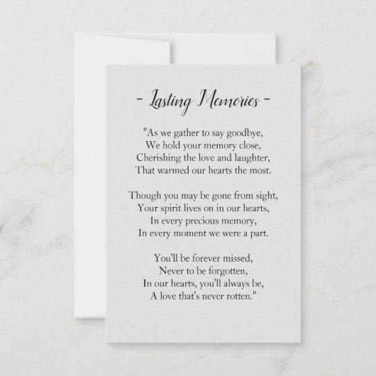 In Loving Memory Begrafenissympathie Memorial Kaar (Achterkant)