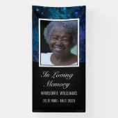 In Loving Memory Blauwe Foto Grave Hoesje Deken Spandoek (Verticaal)