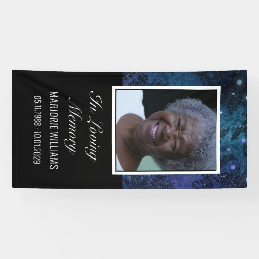In Loving Memory Blauwe Foto Grave Hoesje Deken Spandoek (Horizontaal)