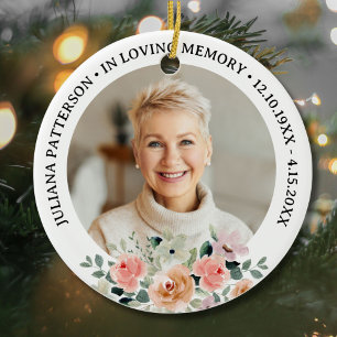 In Loving Memory Bloemen Rouw Herdenkingsfoto Keramisch Ornament