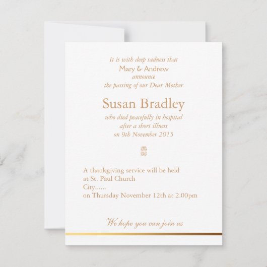 In Loving Memory bloemenmonument begrafenisdienst Kaart (Achterkant)