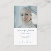 In Loving Memory Blue Botanical Photo Prayer Card Visitekaartje (Voorkant)