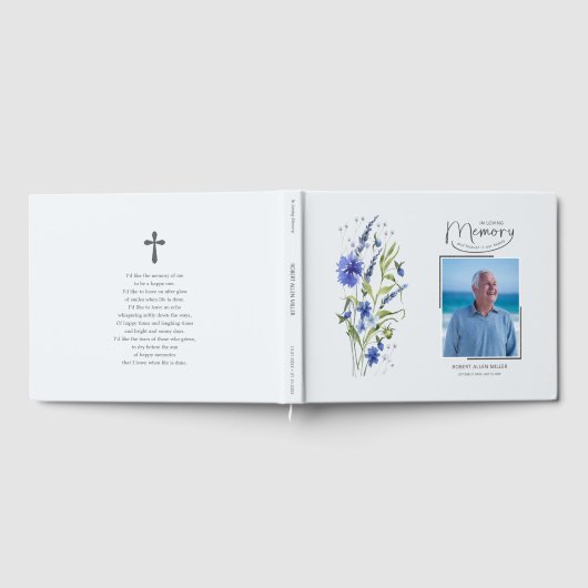In Loving Memory Blue Floral Funeral Guest Book Gastenboek (Volledig)