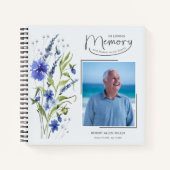 In Loving Memory Blue Floral Uitvaart Gastenboek Notitieboek (Voorkant)