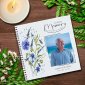 In Loving Memory Blue Floral Uitvaart Gastenboek Notitieboek