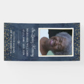 In Loving Memory Blue Gold Photo Grave Hoesje Spandoek (Horizontaal)