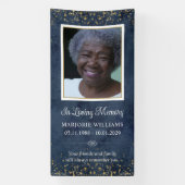 In Loving Memory Blue Gold Photo Grave Hoesje Spandoek (Verticaal)