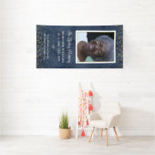 In Loving Memory Blue Gold Photo Grave Hoesje Spandoek (Insitu)