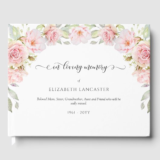 In Loving Memory Blush Floral, begrafenisboek Gastenboek (Voorkant)