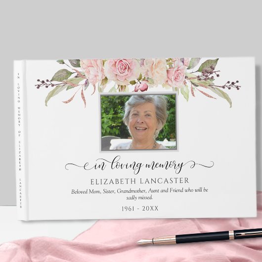 In Loving Memory Blush Floral, begrafenisfoto Gastenboek