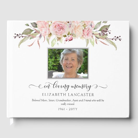 In Loving Memory Blush Floral, begrafenisfoto Gastenboek (Voorkant)