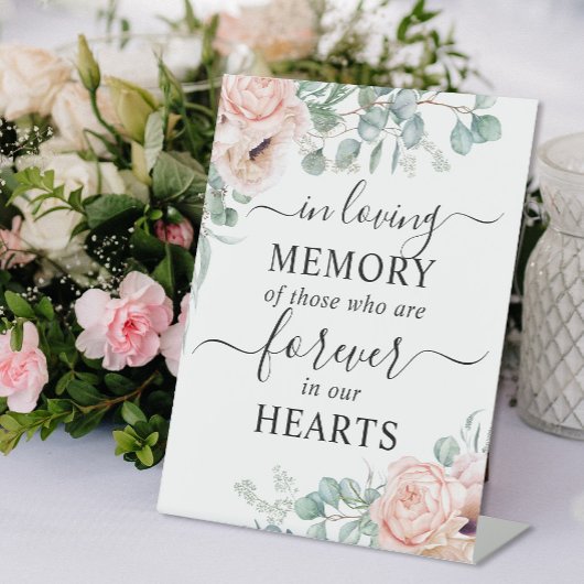 In Loving Memory Blush Pink Floral Reclamebord Met Voetstuk