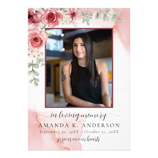 In Loving Memory Blush Red Flower Funeral Foto Afdruk (Voorkant)