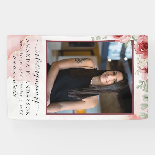 In Loving Memory Blush Red Flower Funeral Spandoek (Horizontaal)