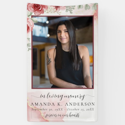 In Loving Memory Blush Red Flower Funeral Spandoek (Verticaal)
