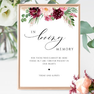 In Loving Memory Bourgondië roze bloemenbruiloft t Poster