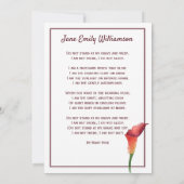 In Loving Memory Calla Lily Funeral Aankondiging (Achterkant)