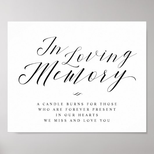 In Loving Memory Calligrafie Script Herdenkingbord Poster (Voorkant)