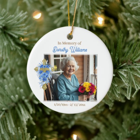 In Loving Memory | Christmas Photo Memorial Keramisch Ornament (Boom)