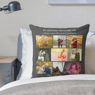 In Loving Memory Citaat en 9 Foto Collage Grijs Kussen