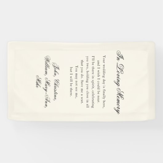 "In Loving Memory" Classic Wedding Memorial beige Spandoek (Horizontaal)