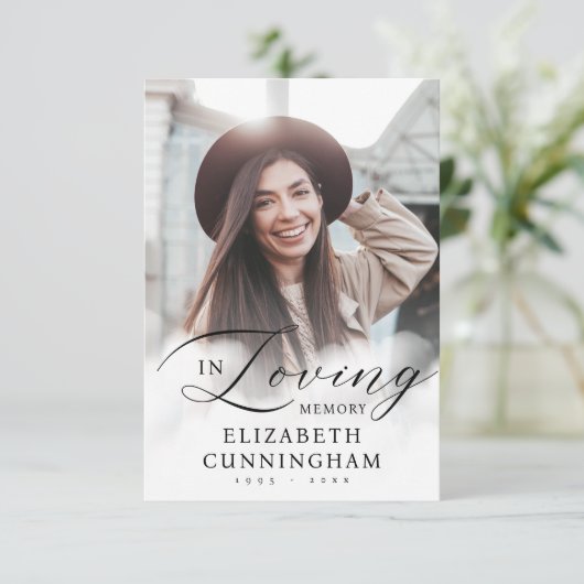 In Loving Memory Clouds Memorial Moderne foto Bedankkaart (Staand voorkant)