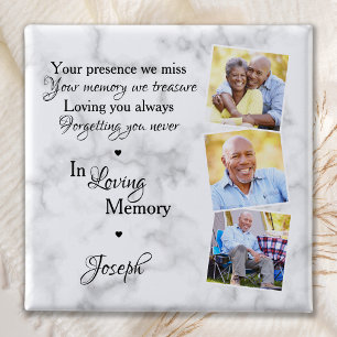 In Loving Memory Custom 3 Photo Memorial Funeral Vierkante Button 5,1 Cm