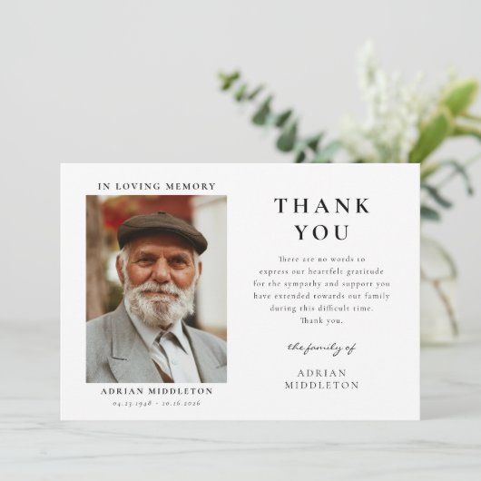 In Loving Memory Custom Photo & Message Bedankkaart (Staand voorkant)