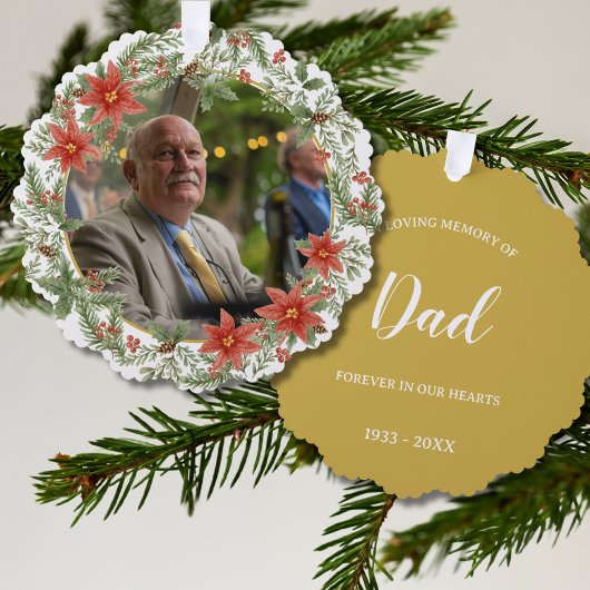 In Loving Memory Dad Picture Memorial Ornament Kaart